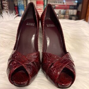 Stuart Weitzman Burgundy Peep-Toe Heels